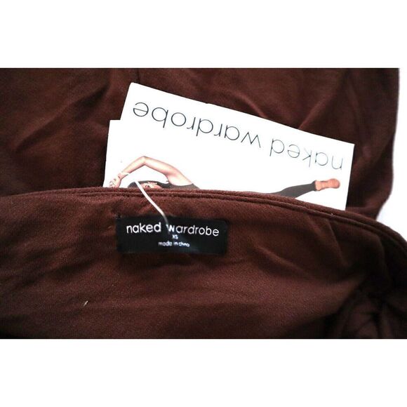 Naked Wardrobe NW-S0044 Women's Sz XS Chocolate Brown Hourglass Midi Skirt - Picture 5 of 8